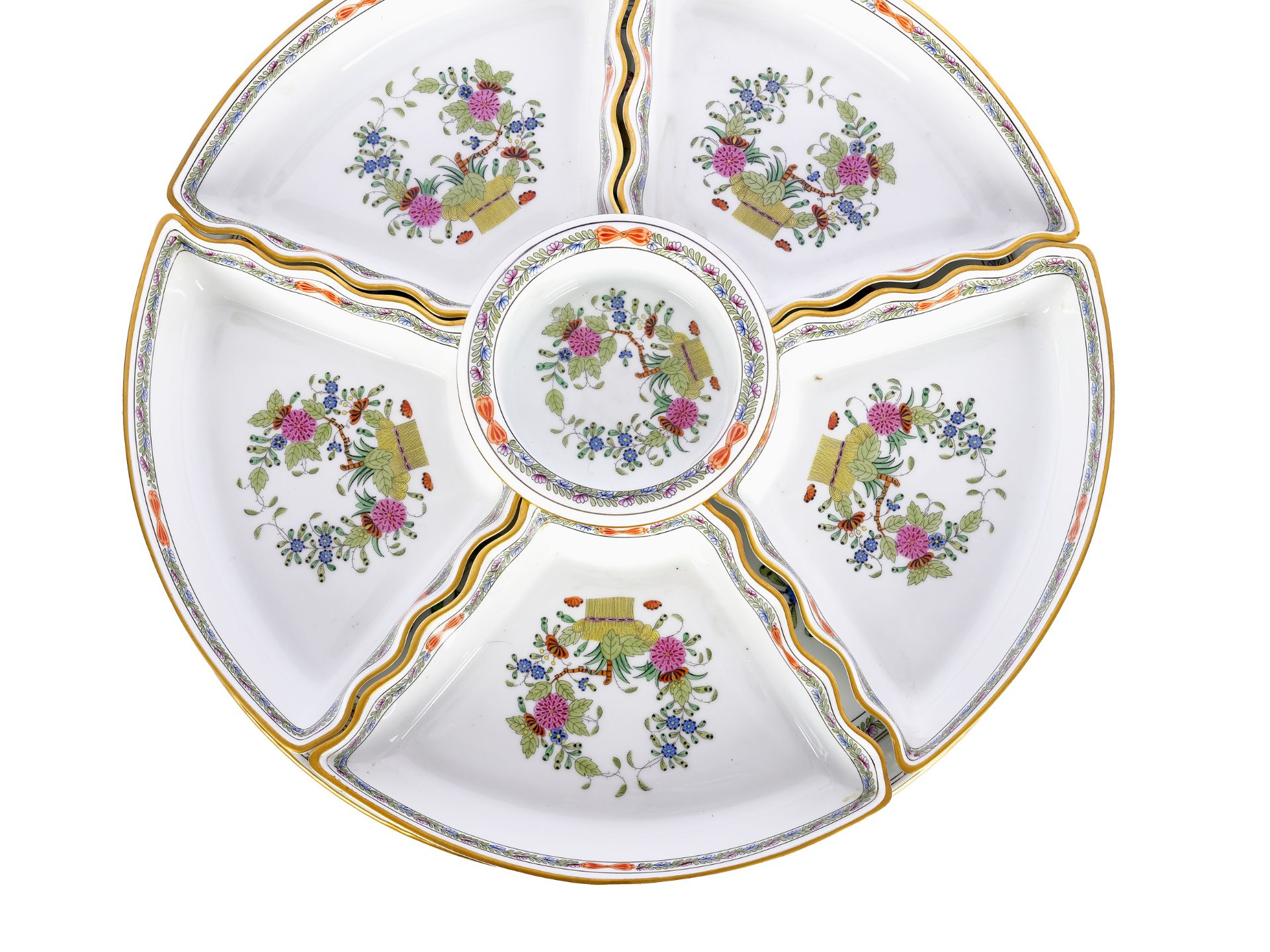 Serviceschalen auf rundem Teller, Herend, Fleurs des Indes/Indian Basket Multicolor - Bild 3 aus 7