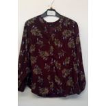 MS Collection Floral Burgundy Blouse Size 10
