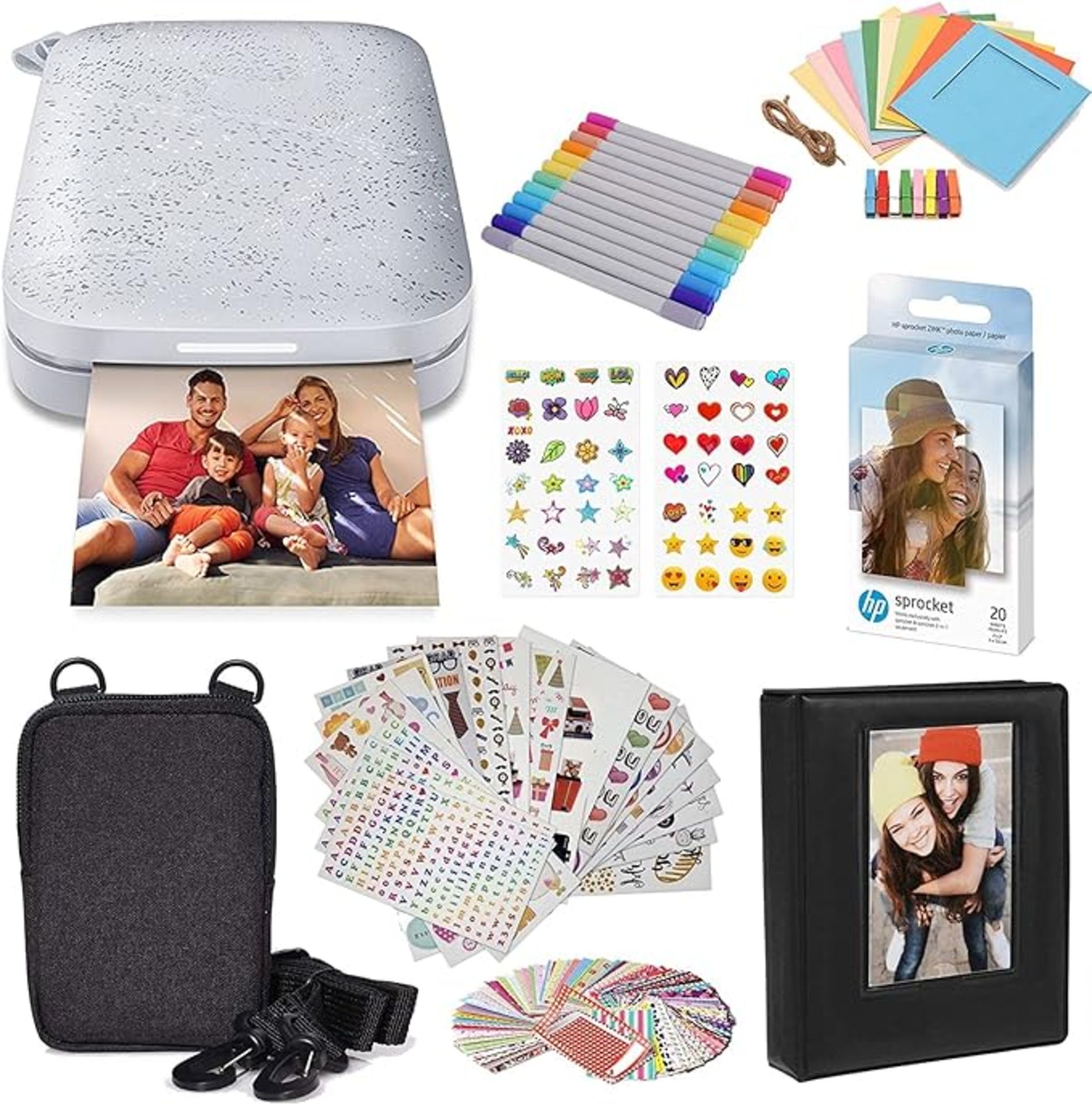 HP Sprocket Portable 2x3" Instant Colour Photo Printer (Luna Pearl) Starter Bundle