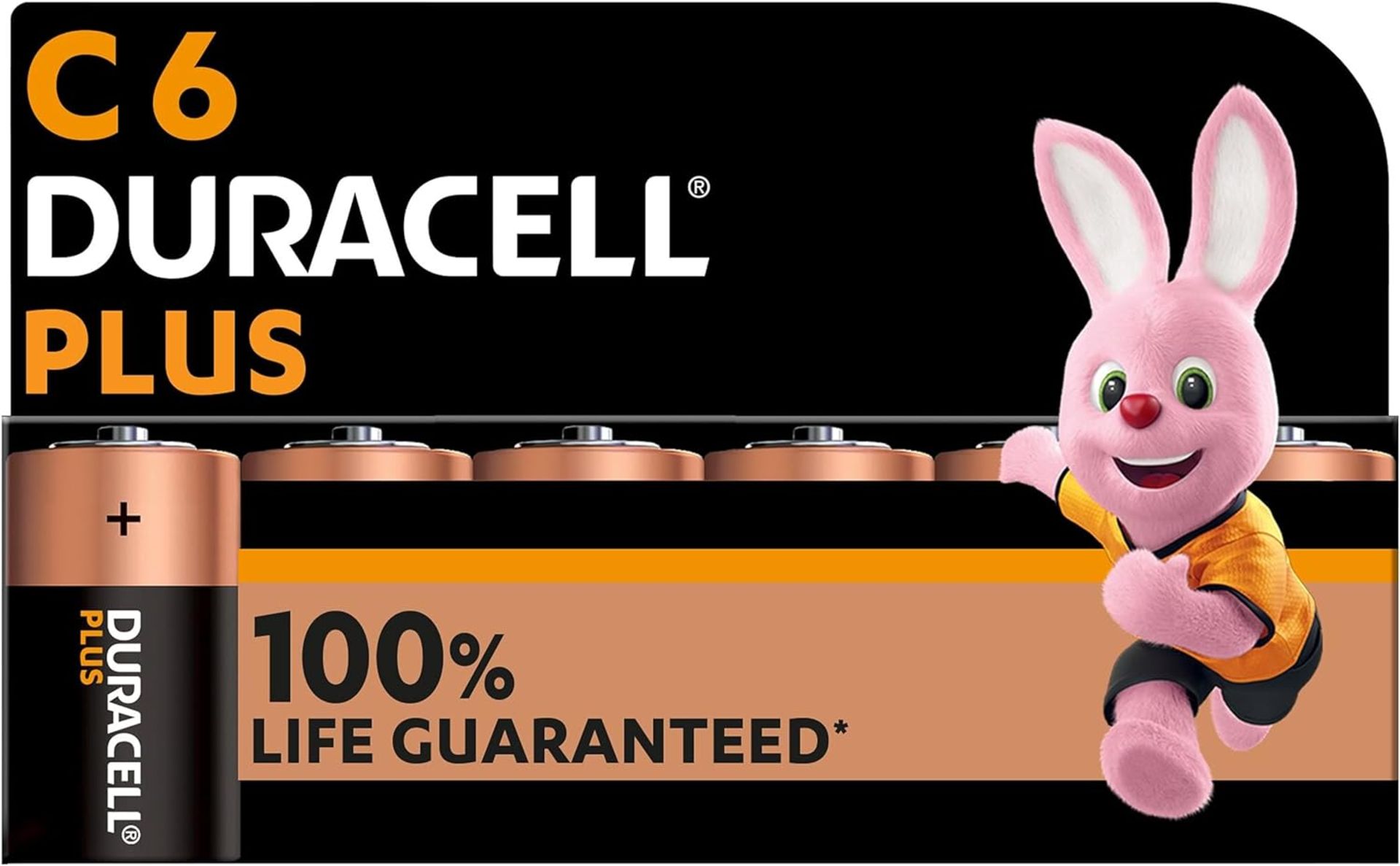 Duracell Plus C Batteries (6 Pack) - Alkaline 1.5V - 100% Life Guarenteed - Reliability For Everyday