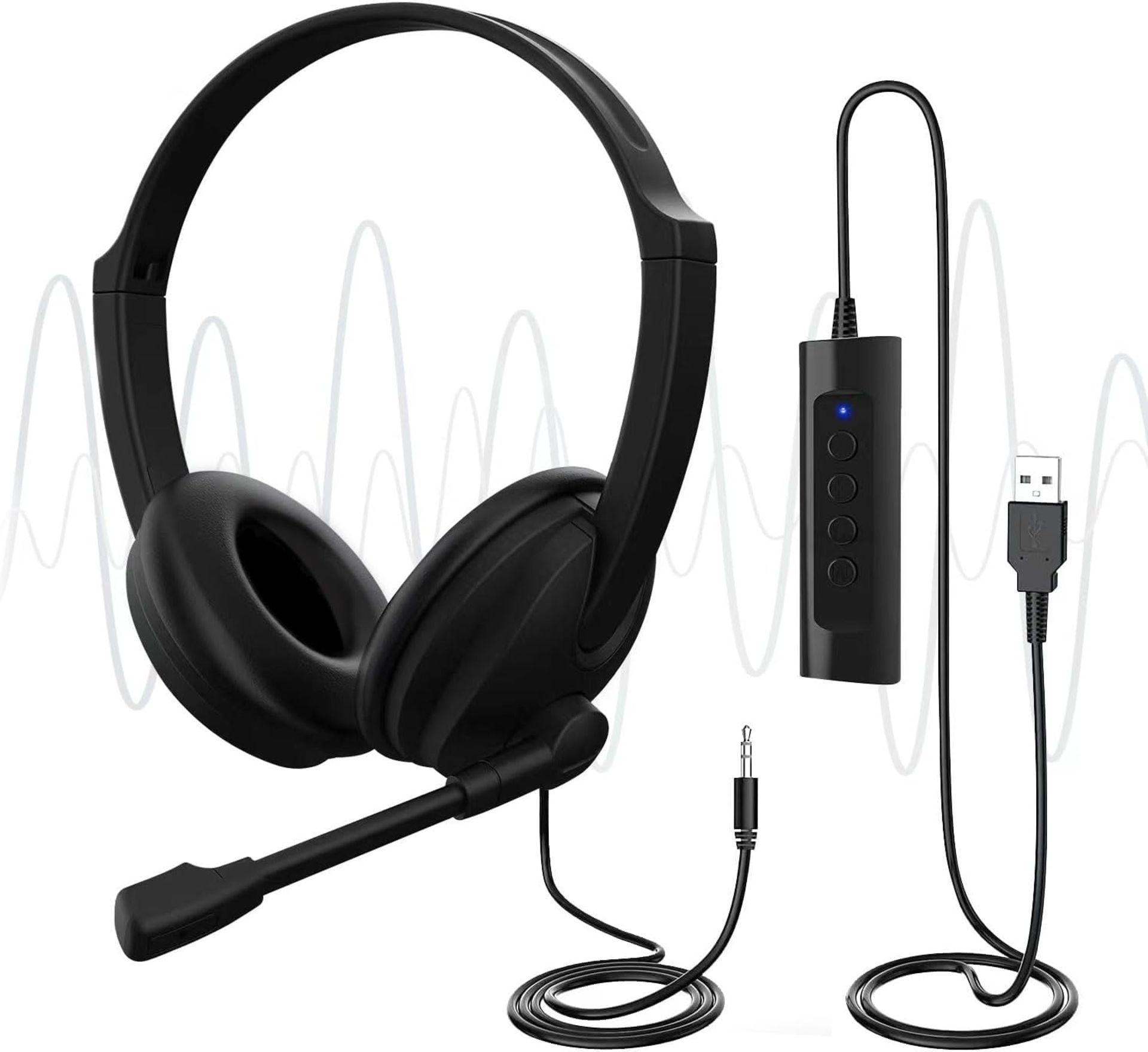 USB Headset with Microphone for PC Laptop, Adjustable Noise Cancelling Business Office Headsets, 2 M