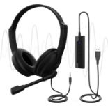 USB Headset with Microphone for PC Laptop, Adjustable Noise Cancelling Business Office Headsets, 2 M