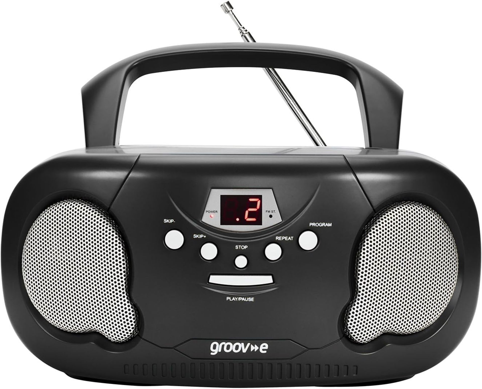 groov e Orginal Boombox - Portable CD Player with Radio, 3.5mm Aux Port, & Headphone Socket - LED