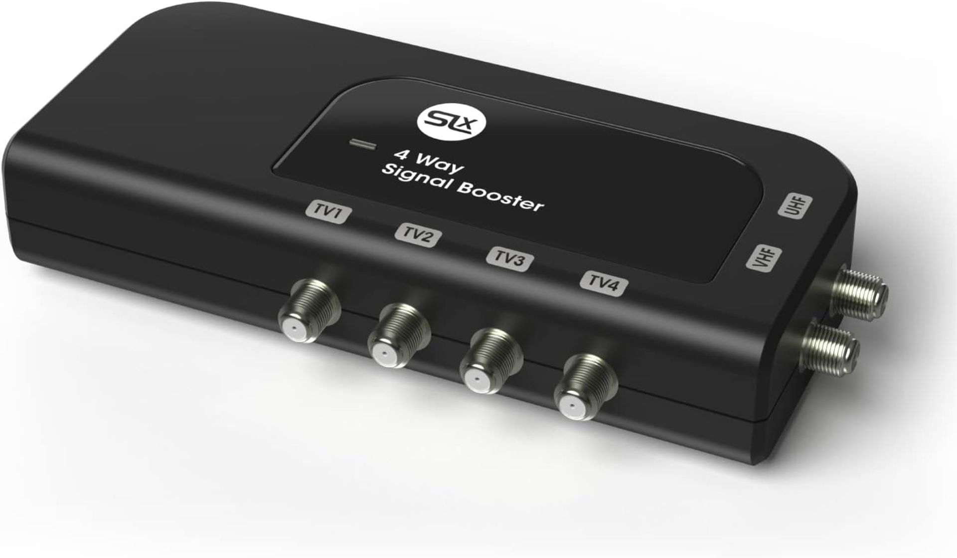 SLx TV Signal Booster Aerial Amplifier, 4 Way Signal Distribution Amplifier with F-Type Connections,