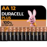 Duracell Plus AA Batteries (12 Pack) - Alkaline 1.5V - Up To 100% Extra Life - Reliability For