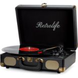 Retrolife Vinyl Record Player 3-Speed Bluetooth Suitcase Portable Belt-Driven Record Player with