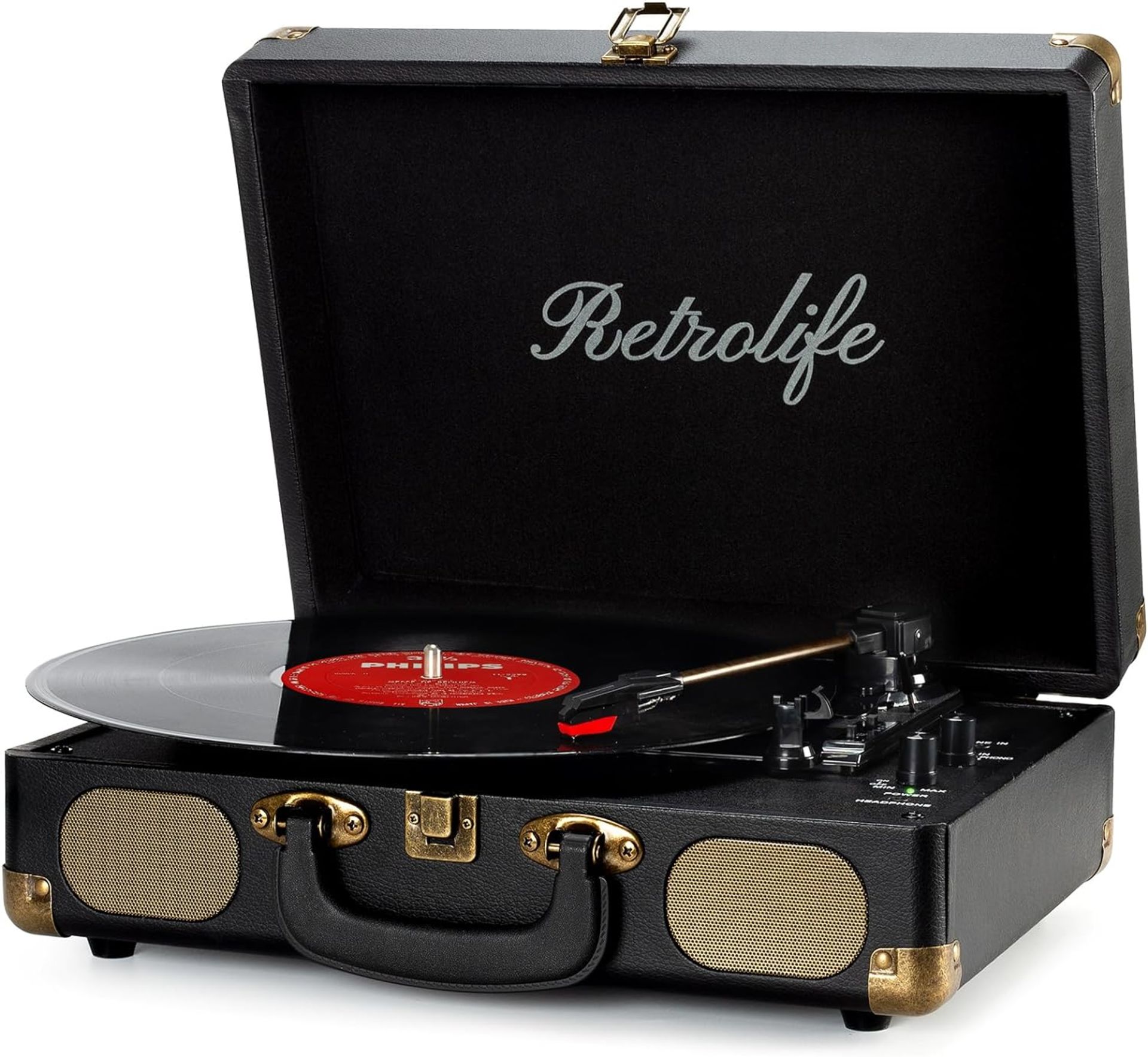 Retrolife Vinyl Record Player 3-Speed Bluetooth Suitcase Portable Belt-Driven Record Player with