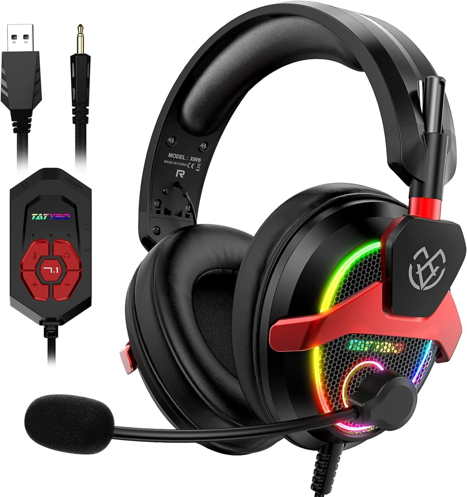 Tatybo XW6 7.1 Gaming Headset for PC, PS4, PS5, Xbox One, Switch, USB & 3.5mm Gaming Headphones with