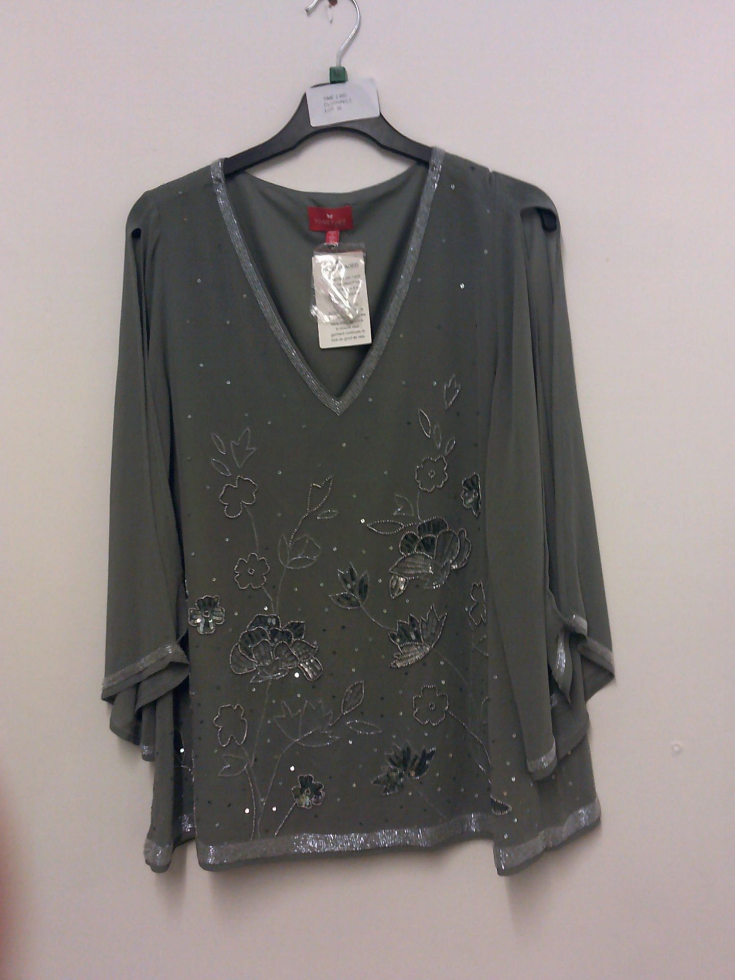 TOGETHER SILVER SEQUINNED BLOUSE SIZE 12