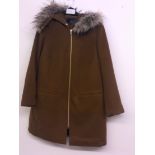 BONPRIX LINED ZIP UP BROWN COAT WITH FIR TRIMMED HOOD SIZE 20