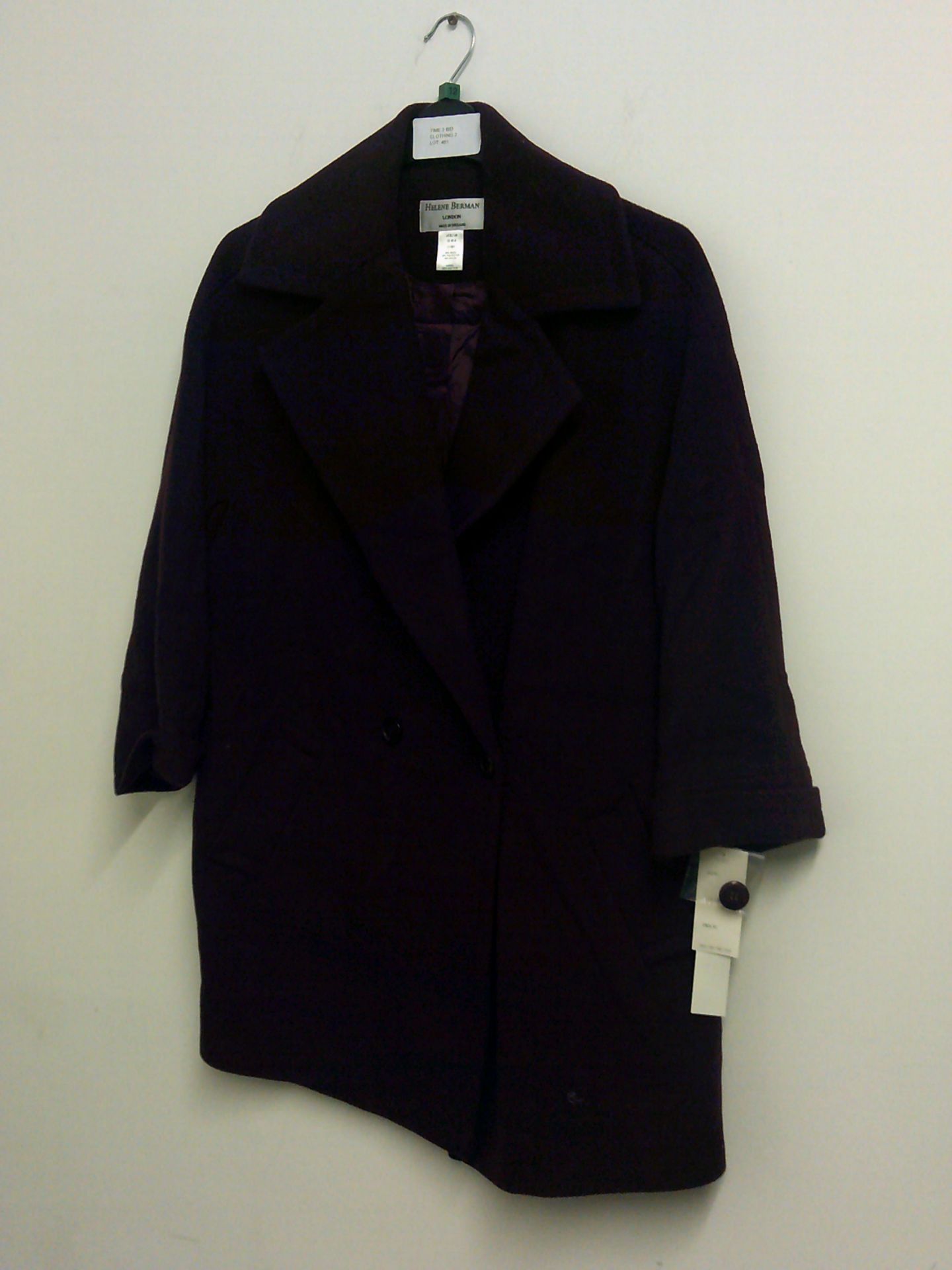 HELENE BERMAN BURGUNDY WOOL MIX LINED COAT SIZE 12