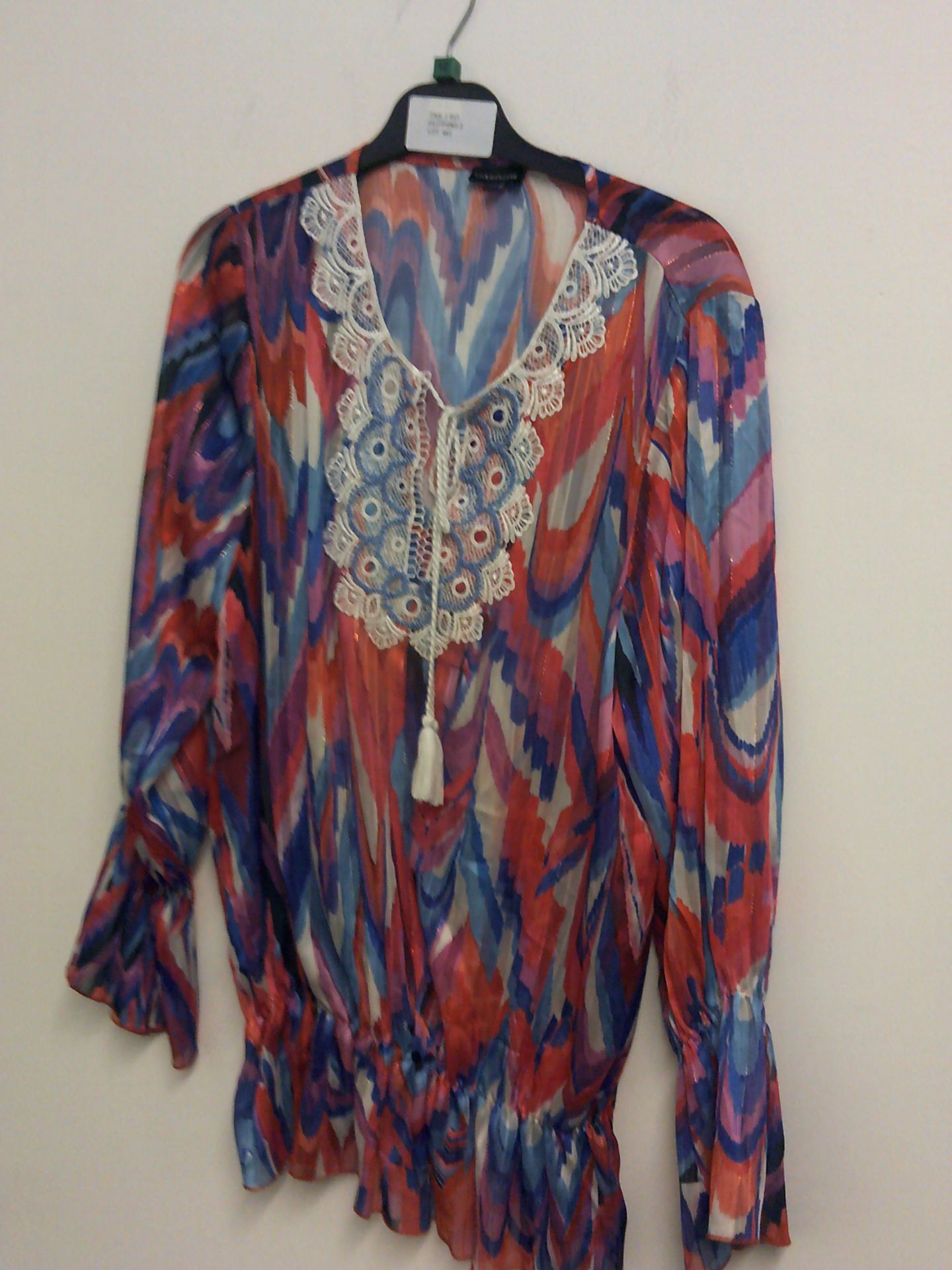 KALEIDOSCOPE LADIES PATTERNED BLOUSE WITH SPARKLE ROPE TIE NECKLINE SIZE 12
