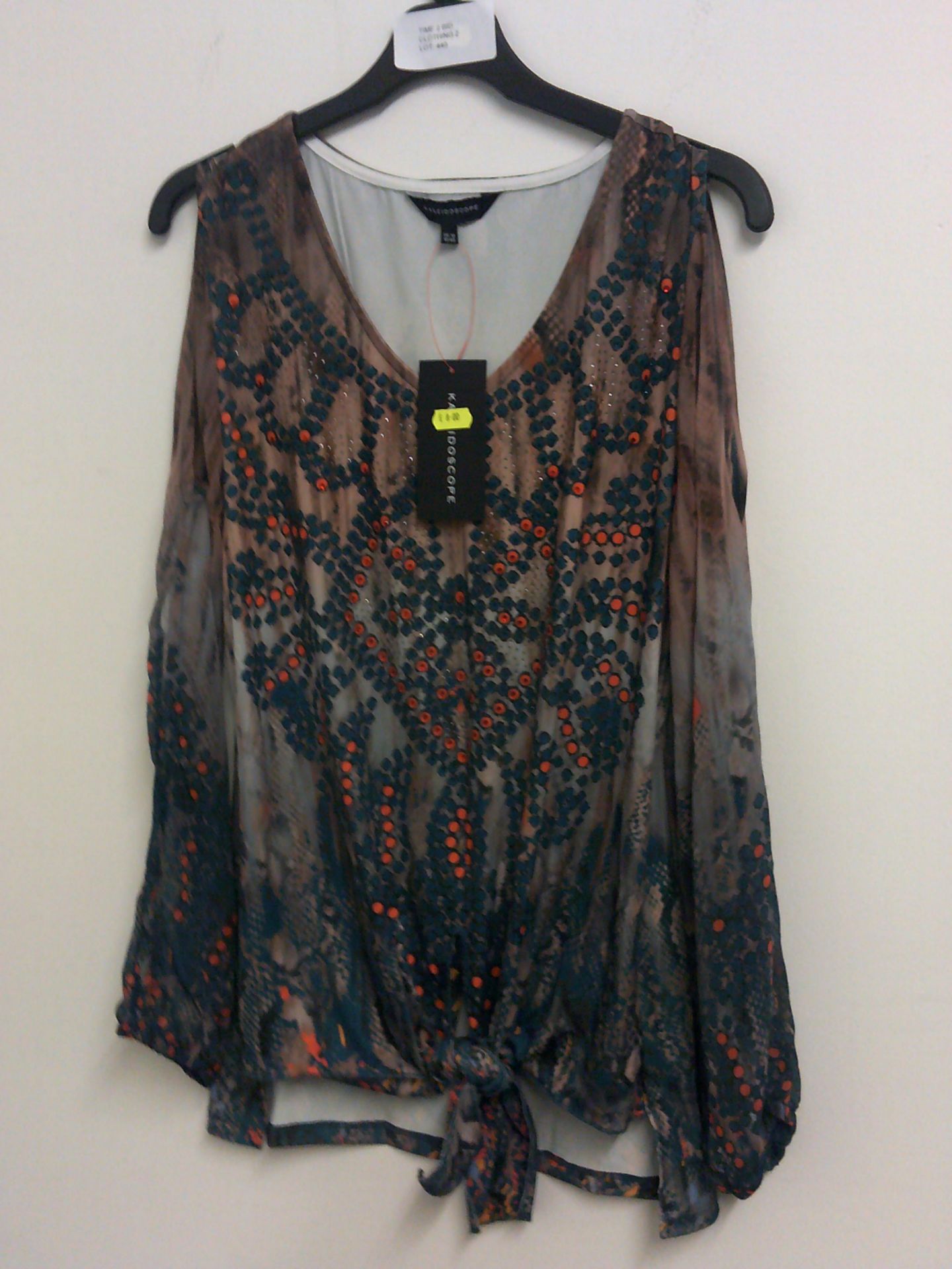 KALEIDOSCOPE PATTERENED TOP WITH SPARKLE TIE FRONT SIZE 12