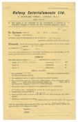 Pink Floyd 1968 Liverpool Stadium Draft Performance Contract (UK)