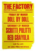 Doll By Doll / Scritti Politti / Red Crayola 1979 The Factory Hulme Concert Poster (UK)