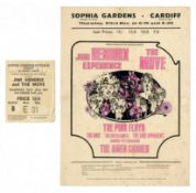 Jimi Hendrix & The Move 1967 Sophia Gardens Cardiff Concert Handbill & Ticket Stub (UK)