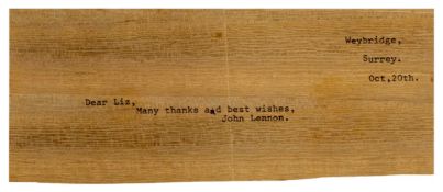 John Lennon 1968 Typed Letter & John Lennon Autograph In Cynthia’s Hand Lizzie Bravo Collection (UK)