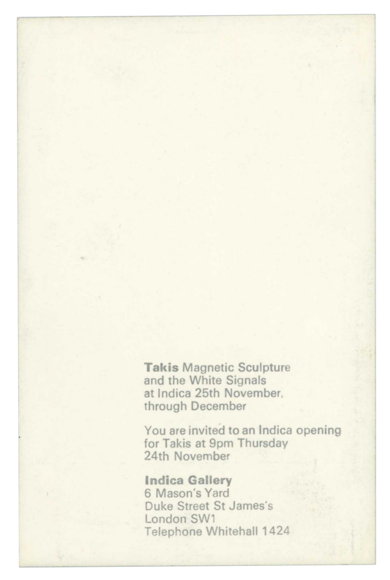 John Lennon 1966 Indica Book Exhibition Invitation Card (UK)