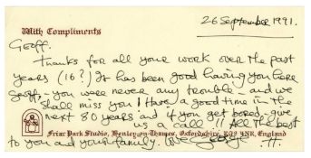 George Harrison 1991 Handwritten Letter To Retiring Friar Park Gardener (UK)