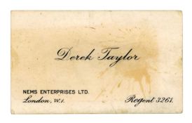 The Beatles Related 1960s Derek Taylor Owned NEMS Enterprises Ltd Business Card London (UK)