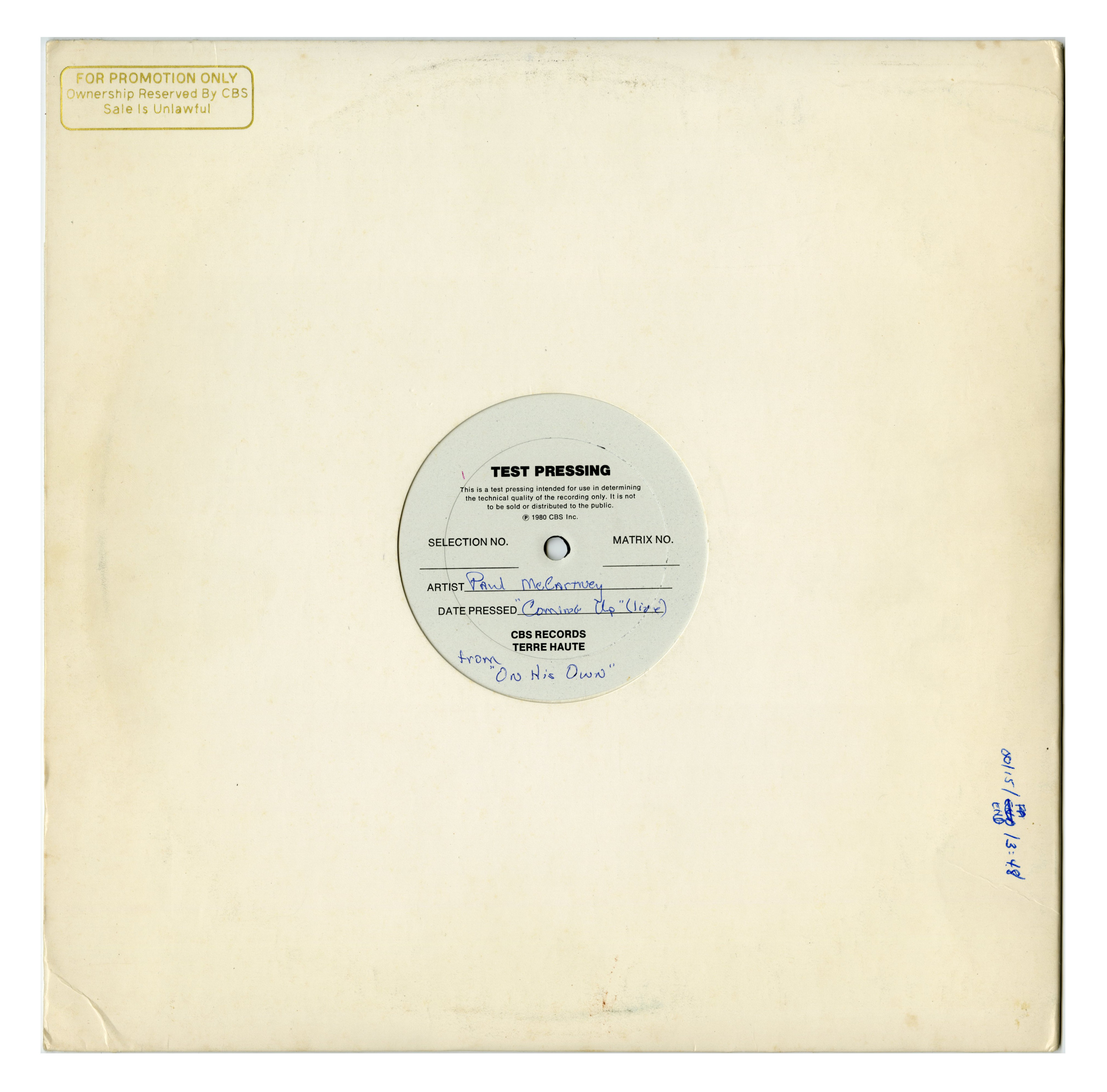 Paul McCartney Coming Up (Live) CBS 12 Inch Test Pressing (USA) - Image 3 of 3