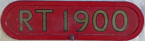 London Transport BONNET FLEETNUMBER PLATE from RT 1900. The original RT 1900 entered service in 1950