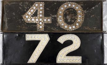 Pair of London Tram ROUTE NUMBER STENCIL PLATES, being the less common, wide type of plates with