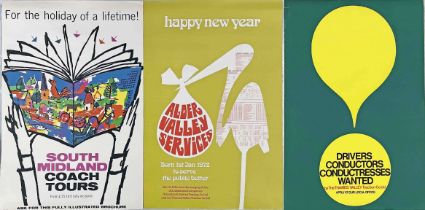 Selection (3) of 1970s bus/coach double-crown POSTERS comprising South Midland coach tours by