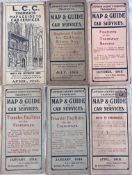 Selection (6) of 1915-16 London County Council (LCC) Tramways POCKET MAPS comprising issues dated