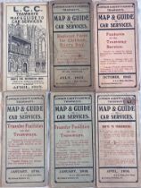Selection (6) of 1915-16 London County Council (LCC) Tramways POCKET MAPS comprising issues dated