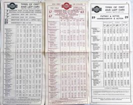 Selection (3) of 1920s/30s London United Tramways tram stop PANEL TIMETABLES comprising routes 7,