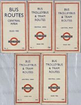 Selection (5) of London Transport WW2 POCKET GUIDES to Bus Routes/Bus, Trolleybus & Tram Routes.