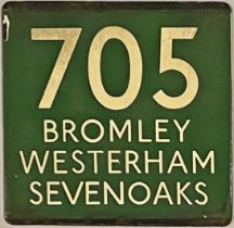 London Transport coach stop enamel E-PLATE for Green Line route 705 destinated Bromley, Westerham,