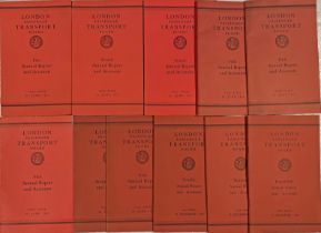 Quantity (11) of London Transport (LPTB) ANNUAL REPORTS including the first issue from 1934. The