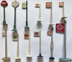 Quantity (12) of c1950s onwards metal/resin (one is plastic) MODEL LONDON BUS STOPS including