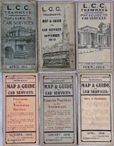 Selection (6) of LCC Tramways POCKETS MAPS comprising issues from April 1913, September 1913, July