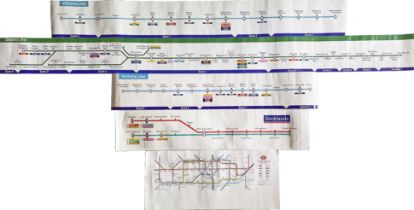 Selection (5) of 1980s London Underground & Docklands Light Railway CAR DIAGRAMS (route maps)