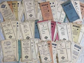Large quantity (70+) of 1933 Green Line Coaches TIMETABLE LEAFLETS for individual routes lettered