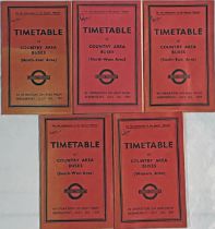 Set (5) of 1939 London Transport Inspectors' TIMETABLE BOOKLETS for Country Area Buses, comprising