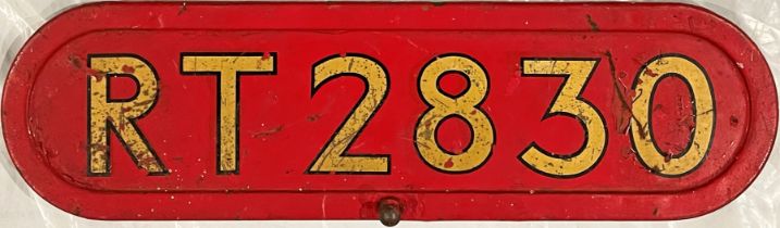 London Transport RT BONNET FLEETNUMBER PLATE from RT 2830. The first RT 2830 entered service at