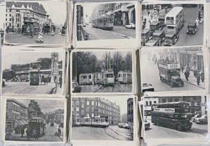 Very large quantity (c750) of b&w, 7x5-size PHOTOGRAPHS comprising 200+ London trams (most decades