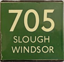 London Transport coach stop enamel E-PLATE for Green Line route 705 destinated Slough, Windsor.