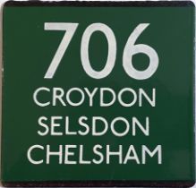 London Transport coach stop enamel E-PLATE for Green Line route 706 destinated Croydon, Selsdon,