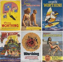 Selection (6) of c.1950s-70s double-crown-size TRAVEL POSTERS for Worthing including designs by