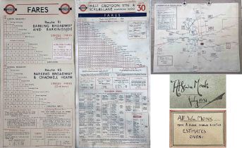 1930s London Tramways items (3): a pair of card FARECHARTS in good, ex-use condition comprising ex-