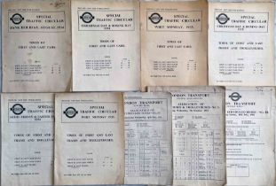 Selection (9) of 1930s onwards London Transport SPECIAL TRAFFIC CIRCULARS for Trams &