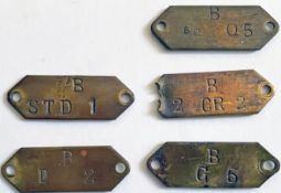 Selection (5) of 1930s/40s London Transport bus brass BODY TAGS comprising examples for STD1, Q5,