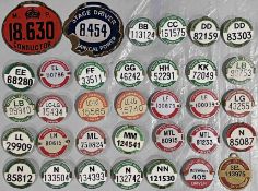 Very large quantity (34) of bus PSV BADGES & LICENCE PLATES from various eras including two