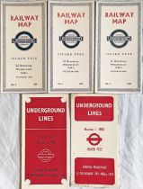 Selection (5) of 1930s/40s London Underground diagrammatic card POCKET MAPS comprising issues No 2