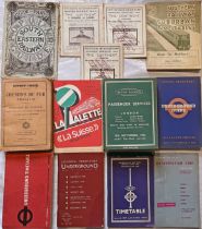 Selection (13) of assorted UK & Continental railway TIMETABLES/GUIDE including 1867 South Eastern